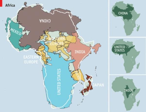 Comparison of the size of the continent of Africa