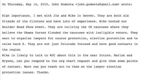 John Podesta email Thursday, May 14, 2015 via Wikileaks