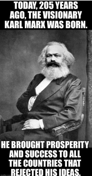 Karl Marx bringing prosperity to all who rejected his ideas