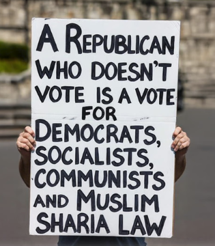 A Republican who does not vote is a vote for democrats, socialists, communists, and muslim sharia law