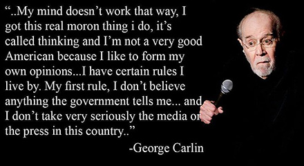 My first rule, I don't believe anything the government tells me - George Carlin